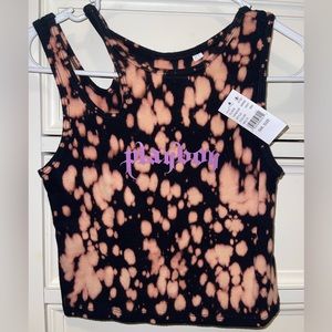Playboy cut out shoulder bleach crop top new with tags size Small
